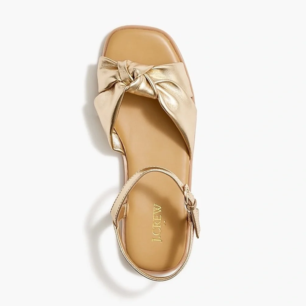 NWT Crewcuts Factory Girls’ Square-Toe Knot Sandals in Gold Size K12